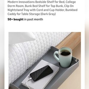 Dark Gray Bedside Shelf with Cup Holder